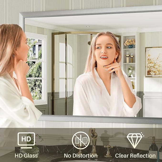 40x32 Inch Brushed Silver Bathroom Mirror - Image 5