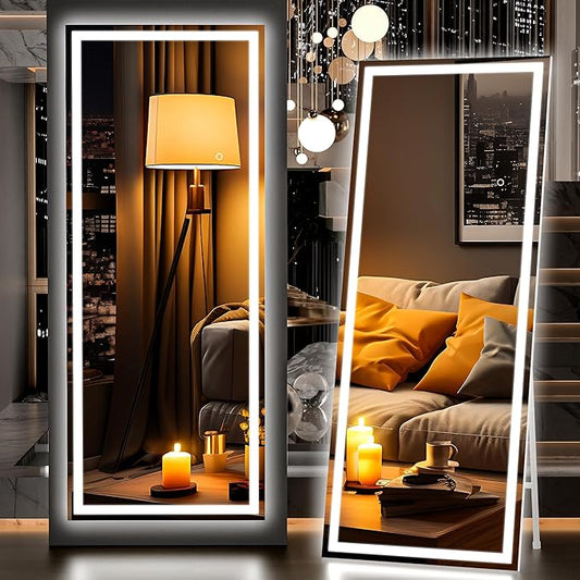 Hasipu Full Length Mirror with Lights, Full Body Dressing Hanging Mounted Mirror by Whatssuitableisthebest