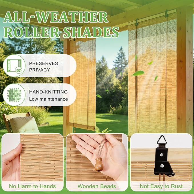 Bamboo Blinds 72x72 inch Bamboo Roman Shades - Image 2