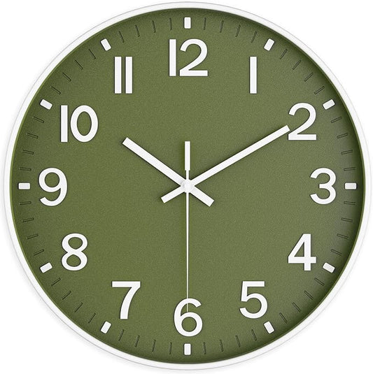 Silent Wall Clock Non-Ticking Battery Operated – Modern Olive Green Analog Wall by lanktoo