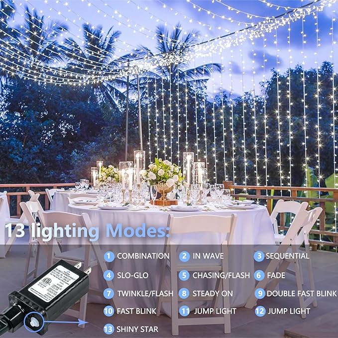Extra-Long String Lights Outdoor Indoor, 800 LED Upgraded Super Bright Christmas Lights Clear Wire, Waterproof 13 Modes Plug in Twinkle Fairy Light for Bedroom Party Wedding Garden Xmas(Cool White)
