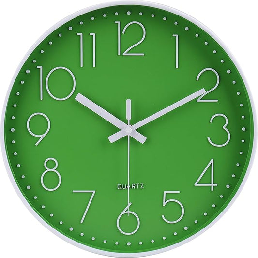 jomparis Modern Office Green Decor Wall Clock 12" Silent & Non-Ticking Battery by JOMPARIS