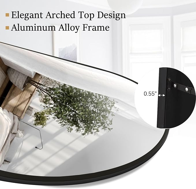 Rowjut Full Length Mirror Arched Floor Length Mirrors, Aluminum Frame - Image 6