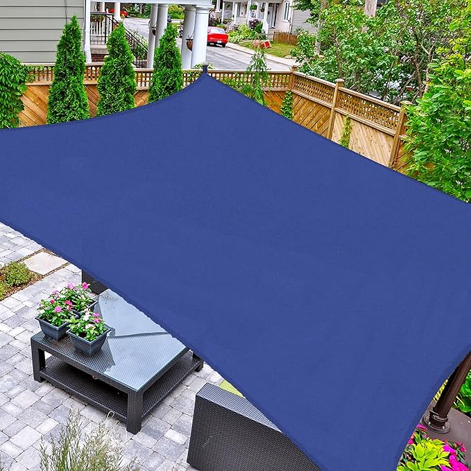 AsterOutdoor Sun Shade Sail Rectangle 6' x 10' UV Block Canopy for Patio Backyard Lawn Garden Outdoor Activities, Blue