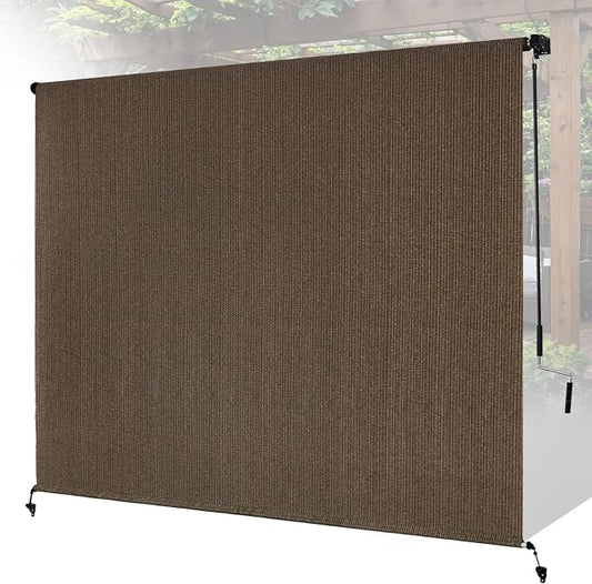 6'W x 6'H Mocha Patio Shades Roll up Outdoor Roller Shade Crank Wand Blind by Unknown