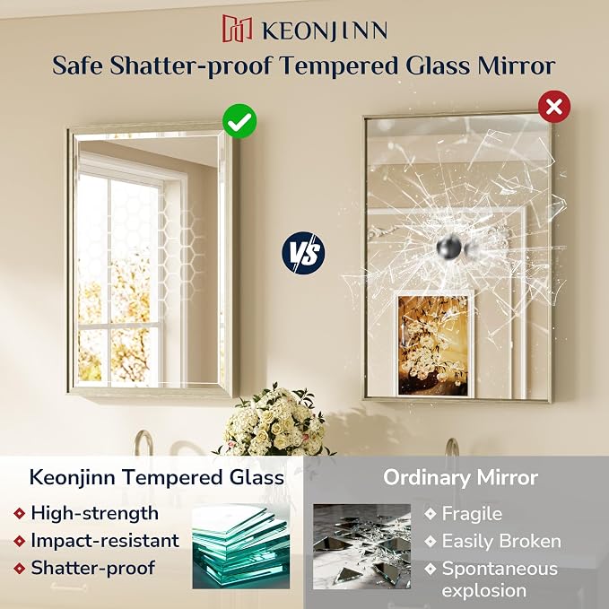 Keonjinn 20" x 30" Brushed Nickel Bathroom Mirrors - Image 5