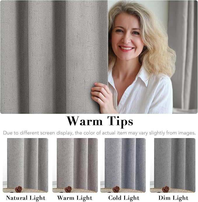 H.VERSAILTEX Linen Blackout Curtains Durable Thick Textured Linen Look 100% Blackout Patio Door Curtain Anti Rust Grommet Extra Wide Sliding Door Curtain Panel, W100 x L108 inch - Dove Gray
