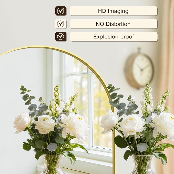 Vanity Bathroom Mirror for Wall, 32”x30” Arched Bathroom Mirror for Over Sink - Image 2
