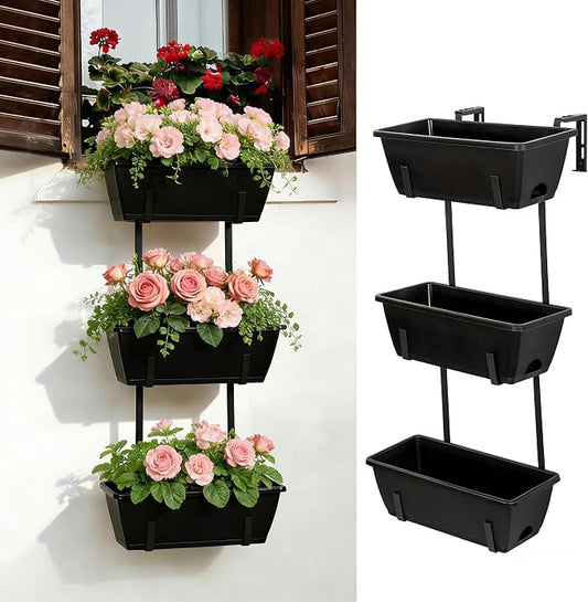 OYEAL Railing Planter Box 3 Tier Vertical Window Boxes Planter Outdoor by OYEAL