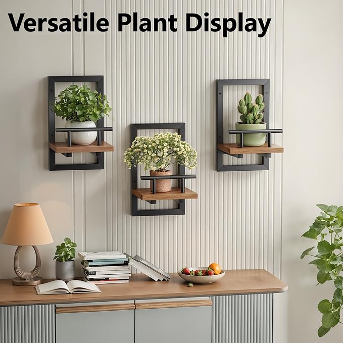 bosbo Floating Shelves for Wall, Plant Shelf Indoor, Wall Planters for Indoor Floating Plant Shelves for Bedroom, Living Room, Kitchen, Office, Bathroom Decor (3 Pack)