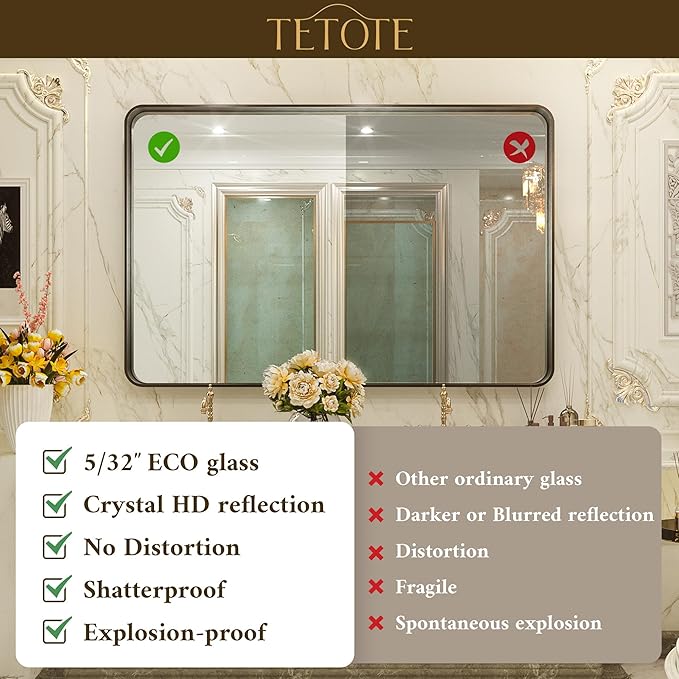 TETOTE 48 x 36 White Mirror for Bathroom Metal Frame Wall Mounted Rectangle - Image 3
