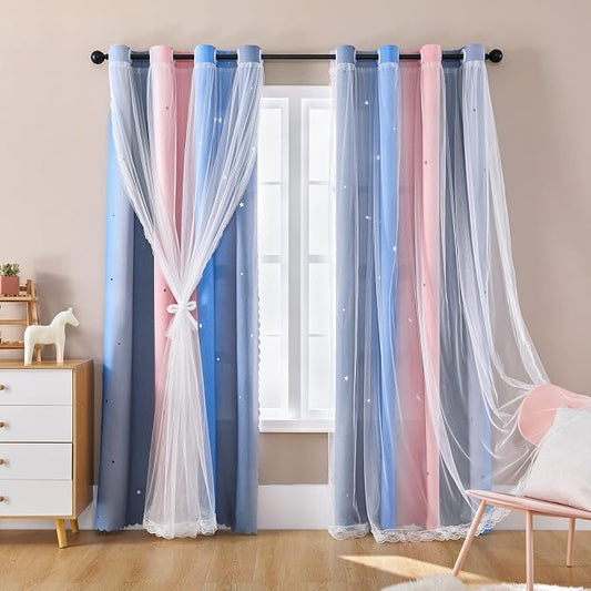 XiDi Curtains for Bedroom Decor, Rainbow PinkGreyBlue-34-54 by Addsomecolortolife