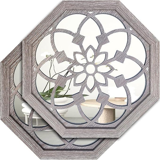 ZOLAPI 2 PCS 20 inch Octagon Wall-Mounted Mirrors, Vintage Farmhouse Mirror by ZOLAPI