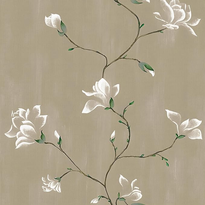 Laatse Floral Wallpaper Peel and Stick 17.5" x 393" Khaki Floral Contact Paper by Laatse