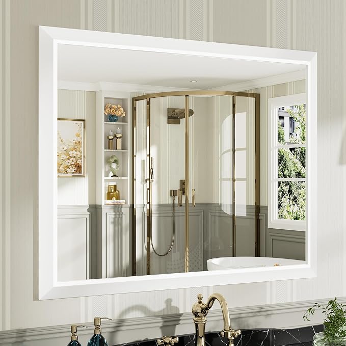 40x32 Inch White Bathroom Mirror by Briivuemodernmirrors