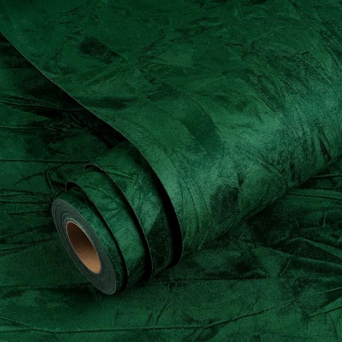 Yenhome 24"X200 Green Felt Wallpaper Peel and Stick Textured Vintage Wallpaper by Yenhome