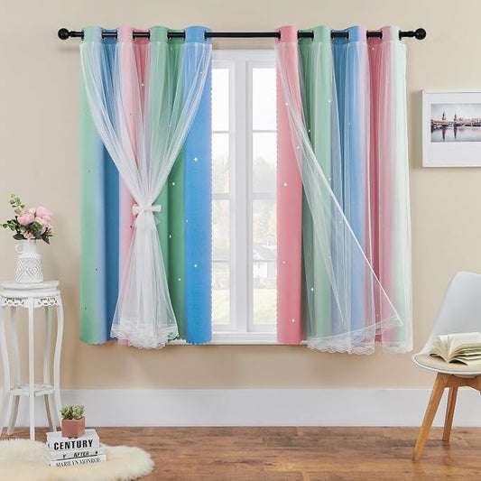 XiDi Curtains for Bedroom Decor, Rainbow Pink GreenBlue52/54/1 by Addsomecolortolife
