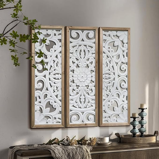 XIAOAIKA Wood Wall Art Vintage Carved Panels, Rustic Farmhouse Wall Decor by XIAOAIKA