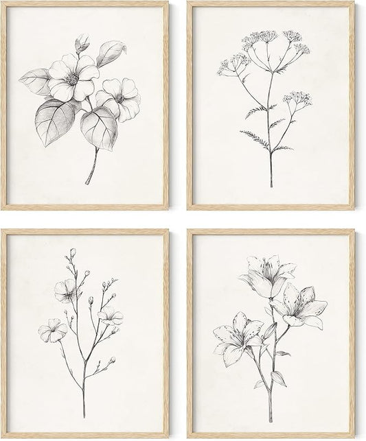 HAUS AND HUES Grey Floral Wall Art by HausandHuesArtPrints