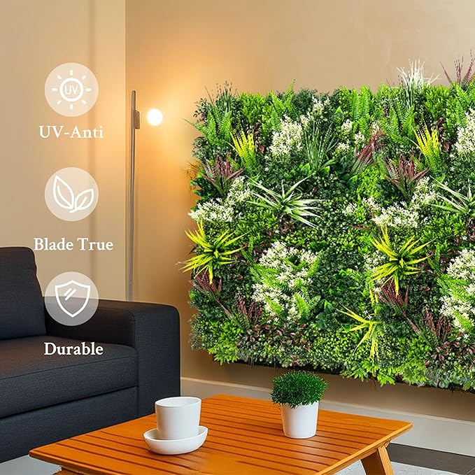 ODTORY Artificial Plant Wall Panels: 20"×20" 8P UV-Anti Faux Grass Wall - Image 4