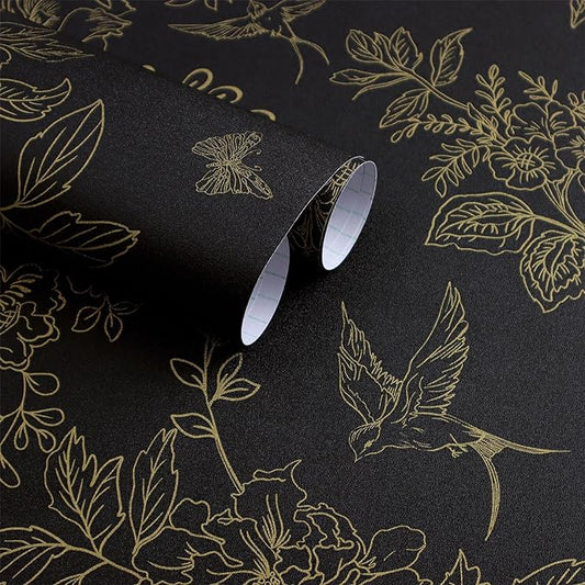 Froluya Black and Gold Wallpaper Peel and Stick Wallpaper 17.7"x393.7" Vintage by Froluya