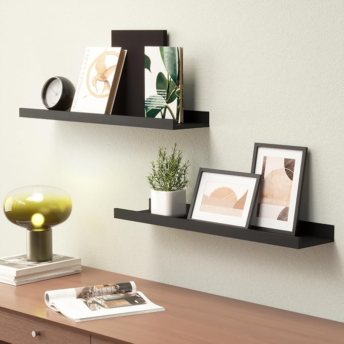 Boswillon Long Floating Shelves, 2 Set Modern Black Wall Shelf - Image 2