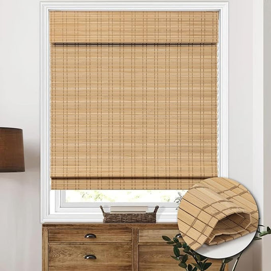 Cordless Bamboo Roman Shades, Light Filtering Bamboo Shades Blinds Window by HIDODO