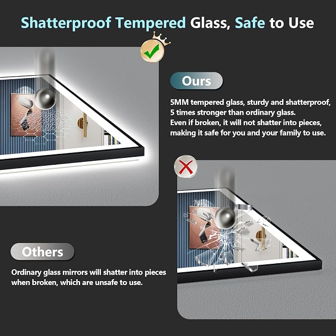 60x36 Black Framed LED Bathroom Mirror - Image 8