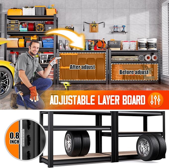 Set of 3 Garage Shelving,3 Tier Garage Storage Shelves,Adjustable Heavy Duty Metal Shelving Units and Storage Large Rack,Utility Steel Shelf For Shop Warehouse Industrial Pantry Basement 33"x35"x16"