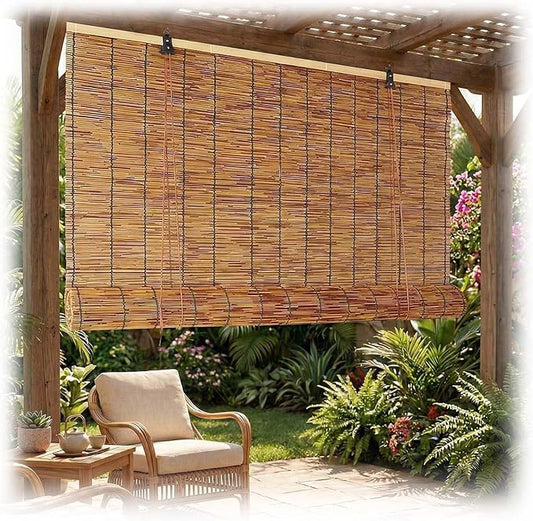 Outdoor Bamboo Roller Blinds, Retro Breathable Reed Shades by Unknown