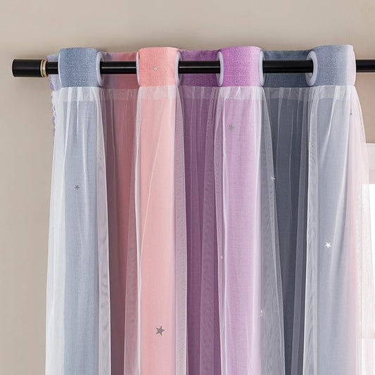 XiDi Curtains for Bedroom Decor, Rainbow GreyPinkPu-52-45 by Addsomecolortolife