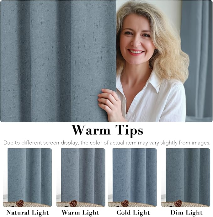 H.VERSAILTEX Primitive Linen Curtains 100% Blackout Curtain Drapes Burlap Curtains with White Thermal Insulated Liner, Grommet Top Drapes Living Room/Bedroom (2 Panels, 42 x 54 Inch, Stone Blue)