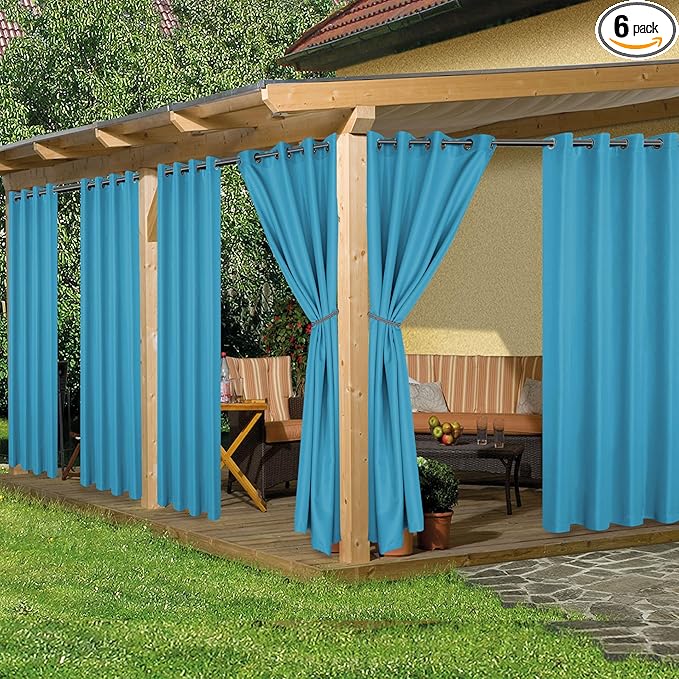 HolidayIdeas Outdoor Curtains for Patio Waterproof, 6 Panels - 54x95 Inches - Weatherproof Privacy Outsides Curtains for Cabana Porch Pergola, Sunlight & UV Blocking (Teal, Grommet Top)