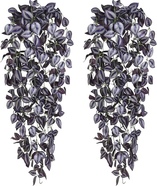 BLEUM CADE Fake Hanging Plants, Faux Deep Purple Vines Hanging Plant by BLEUMCADE