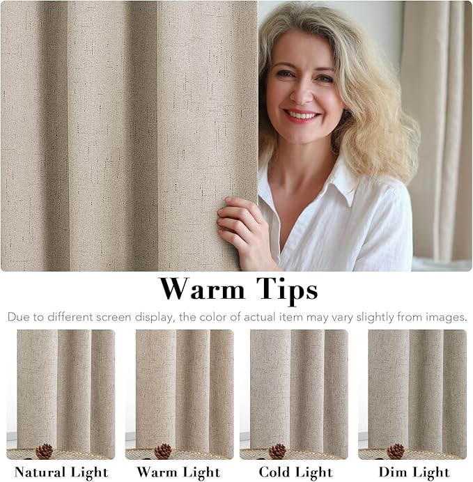 H.VERSAILTEX 100% Blackout Curtains for Bedroom Thermal Insulated Linen Textured Curtains Heat and Full Light Blocking Drapes Living Room Curtains 2 Panel Sets, Cobblestone, 52x96 Inch