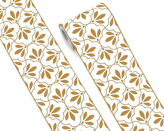 FLFK Wallpaper Border Gold and White Patterns Peel and Stick Wall Border Self by FLFK