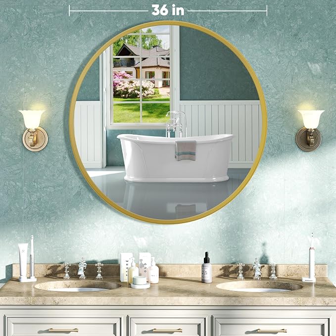 NEWBULIG Round Wall Mirror, 36 Inch Bathroom Mirrors - Image 2
