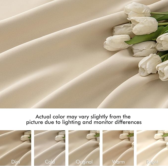 MIULEE Cream Beige Back Tab Light Blocking Curtains 80 Inch Length 2 Panels Set - Image 8