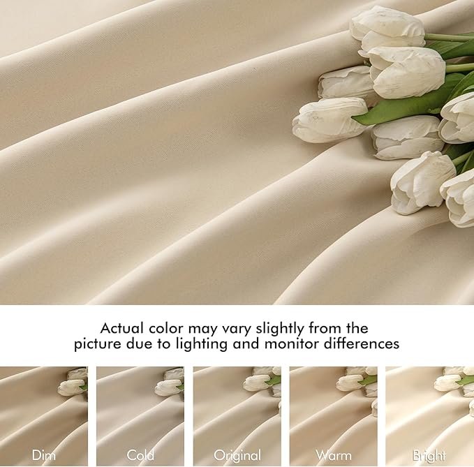 MIULEE Cream Beige Back Tab Light Blocking Curtains 84 Inch Length 2 Panels Set - Image 8