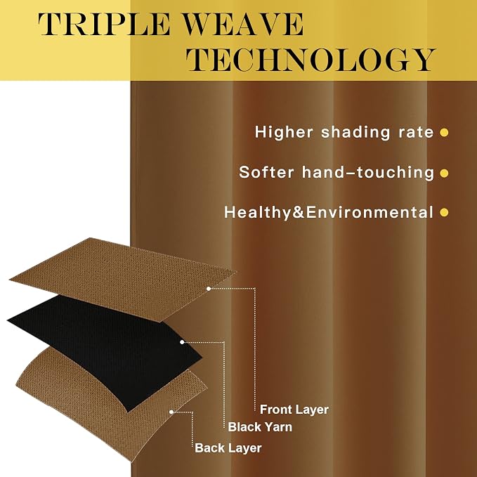 NICETOWN Gold Brown Blackout Curtains 84 inch Length, Grommet Top Room - Image 3