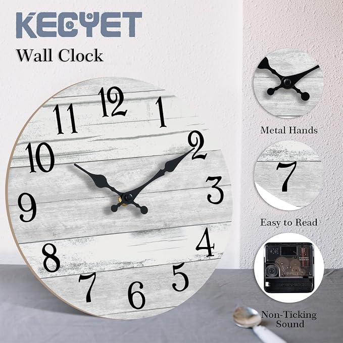 KECYET Wall Clock Battery Operated 8 Inch Gray Silent Non Ticking Country - Image 5