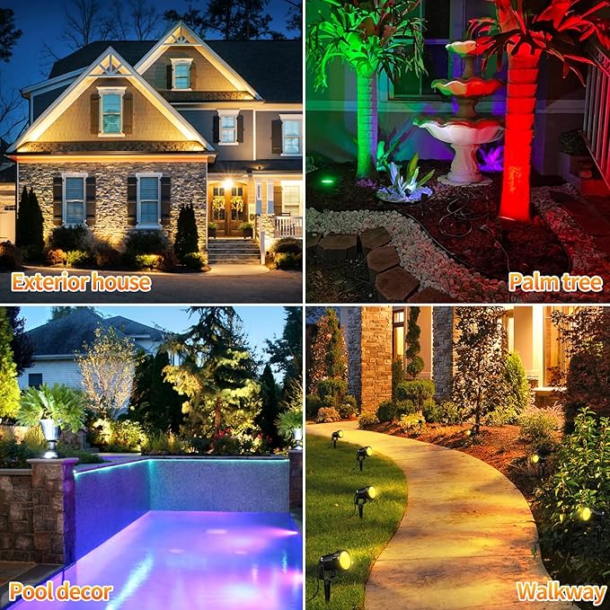OurLeeme Lawn Flood Light Stake, 2-in-1 Waterproof Outdoor Remote controlle Landscape Lighting Spotlight Wall Light for Yard Garden Driveway Pathway Pool(2 Pack)