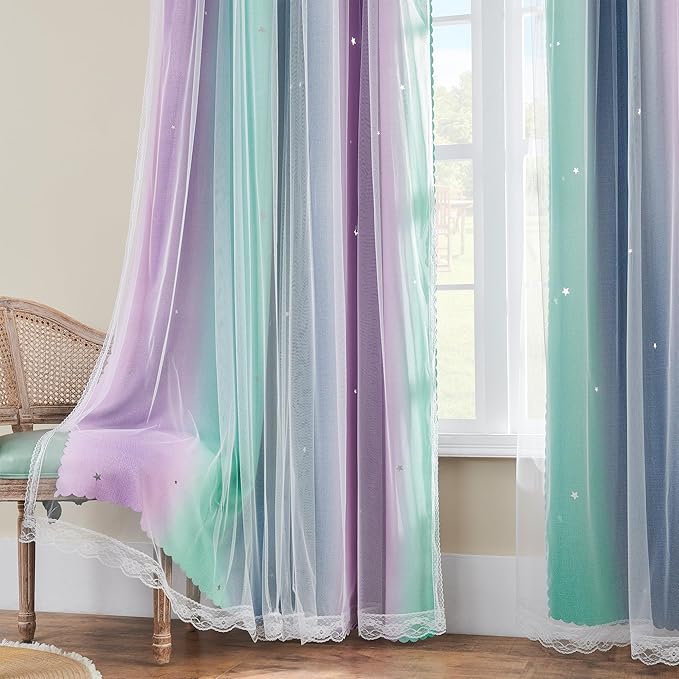 XiDi Curtains for Bedroom Decor, Rainbow Purplgreen grey52/96 - Image 5