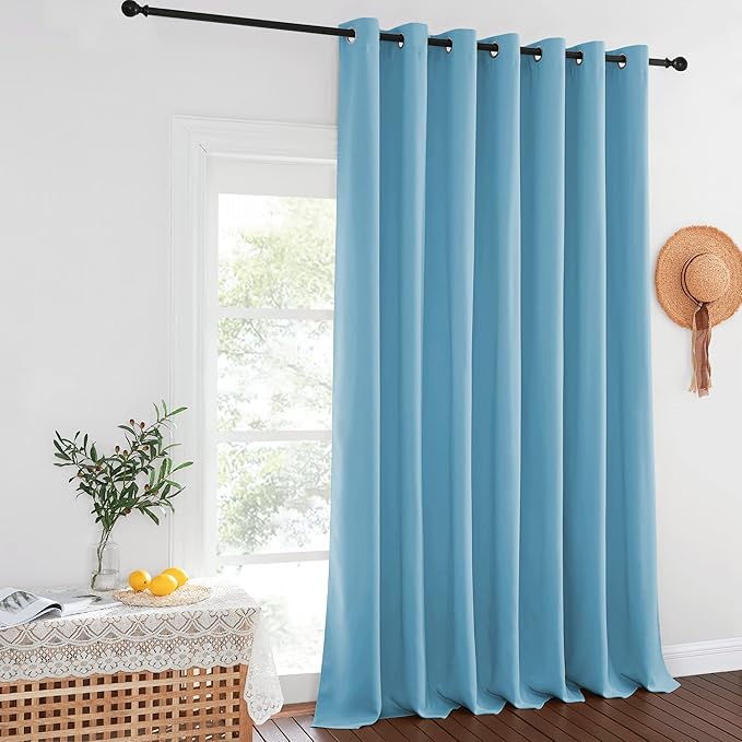 NICETOWN Blackout Curtains for Sliding Glass Door Room Divider Noise Reduce Curtain Panel Portable Window Screen Sliding Partition, W100 x L102 inches, 1 Panel, Teal Blue