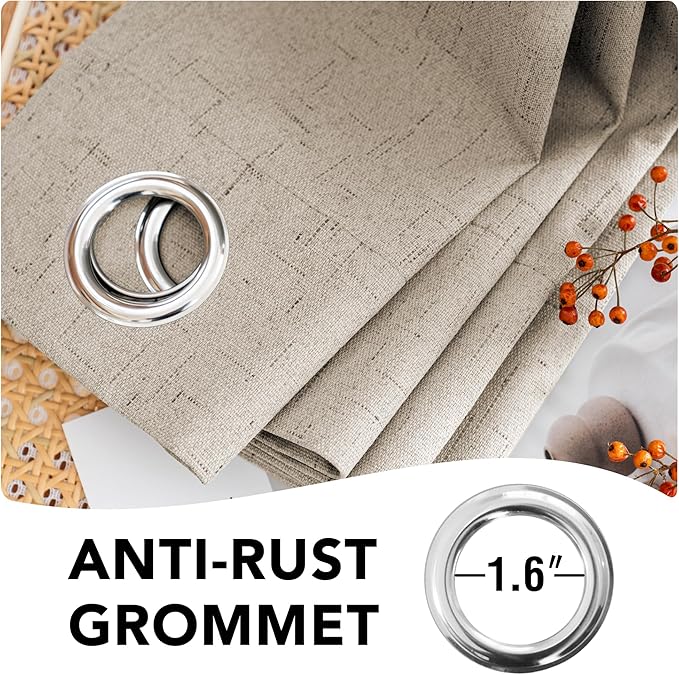 H.VERSAILTEX 100% Blackout Curtains for Bedroom Thermal Insulated Linen Textured Curtains Heat and Full Light Blocking Drapes Living Room Curtains 2 Panel Sets, Cobblestone, 52x72 Inch