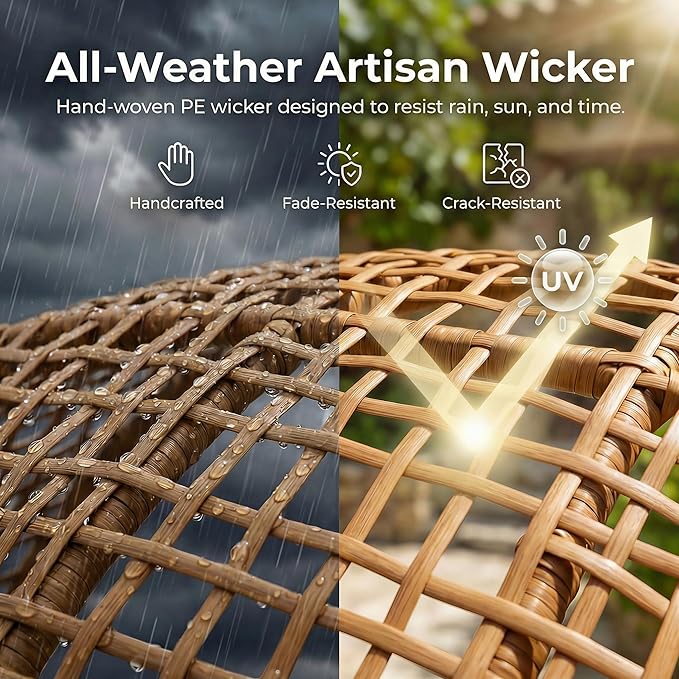 NICESOUL Indoor Outdoor Double Egg Chair with Footstools & 6.5" Thick Cushions, Oversized Wicker Egg Shaped Chair with Footrest, Stationary 2 Seater Comfy Loveseat for Patio Backyard Garden Sunroom