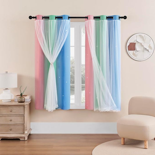XiDi Curtains for Bedroom Decor, Rainbow Pink GreenBlue34/54/1 by Addsomecolortolife
