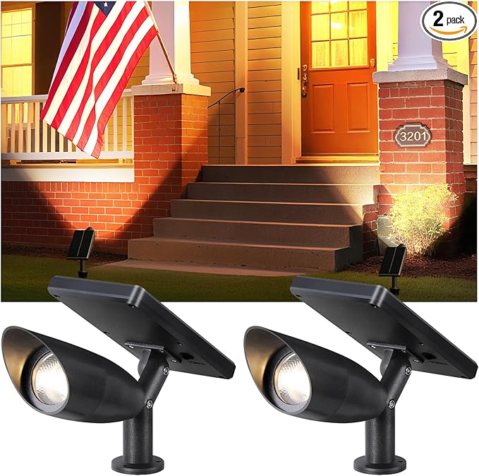 Boajuna Solar Spot Light Outdoor, Solar Landscape Spotlight Waterproof Security Wall Lamp Lights for Patio Yard Lawn Driveway Trees Flags Christmas Decor