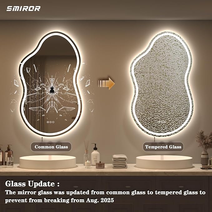 SMIROR Asymmetrical Led Bathroom Mirror 40x 24 inch, Irregular Cloud Lighted - Image 5