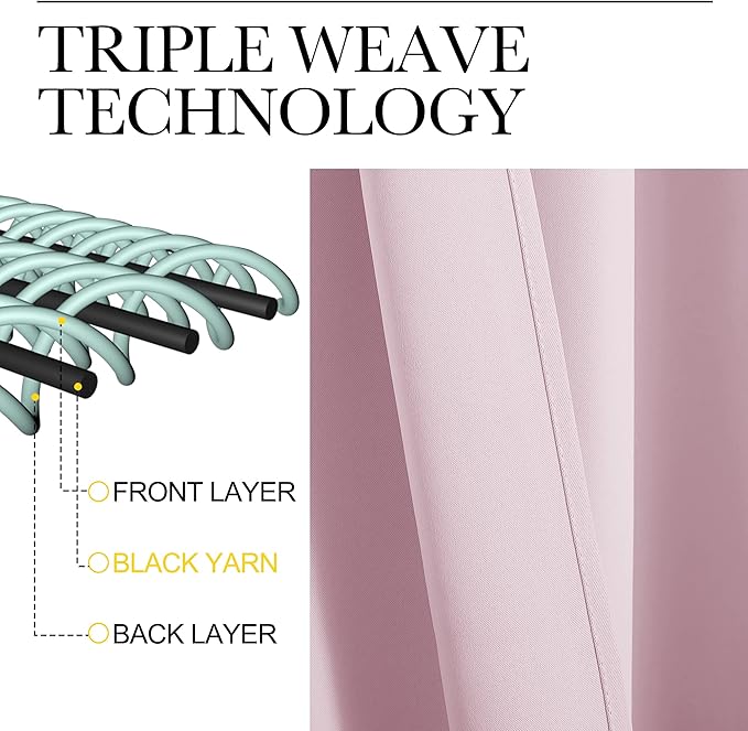 NICETOWN Kitchen Curtains, Baby Pink, Short Blackout Curtains & Drapes - Image 3